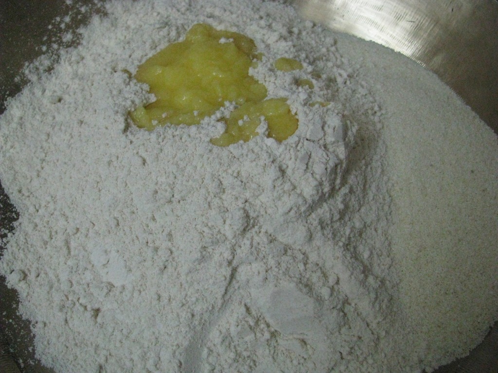 whole wheat flour , semolina, salt &ghee