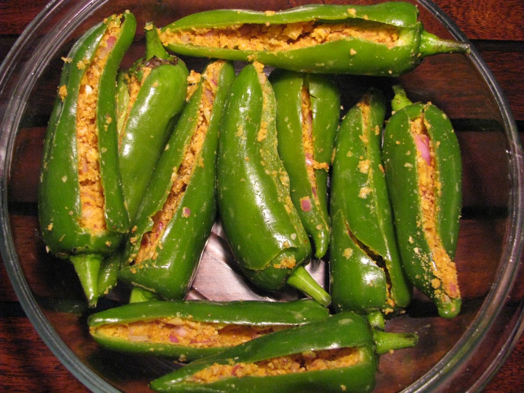 Stuffed green chilies (bhavnagri mirch)