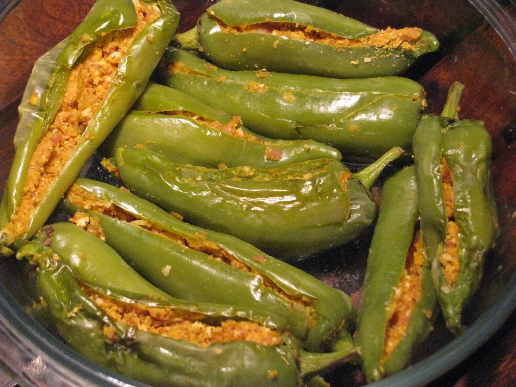 Cooked stuffed marcha /mirchi /mirch in microwave 