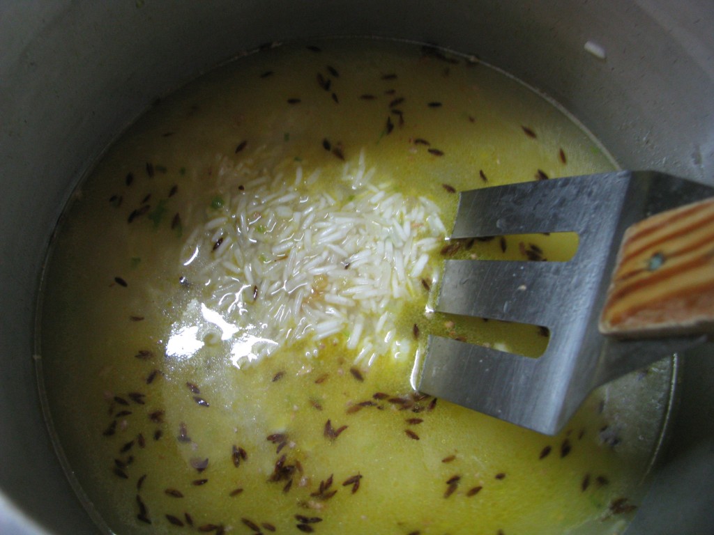 add soaked rice with water