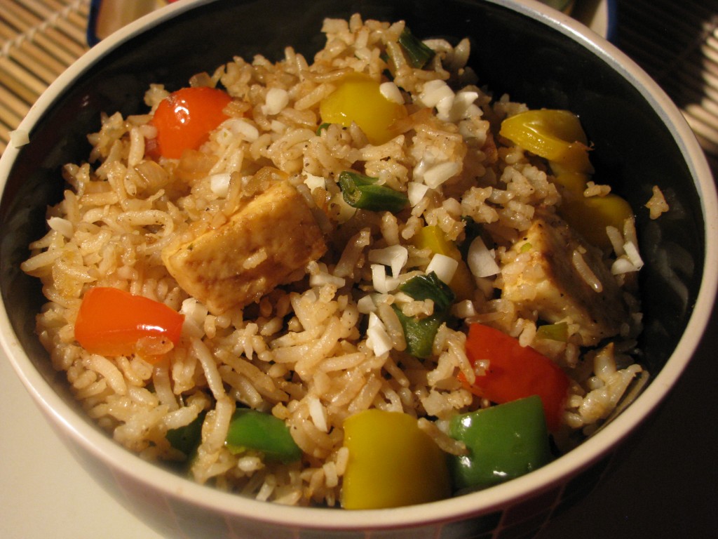 fried brown rice with vegetables and paneer